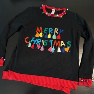 Holiday Time Black Sweater‎ with Colorful Tassels ugly Christmas sweater